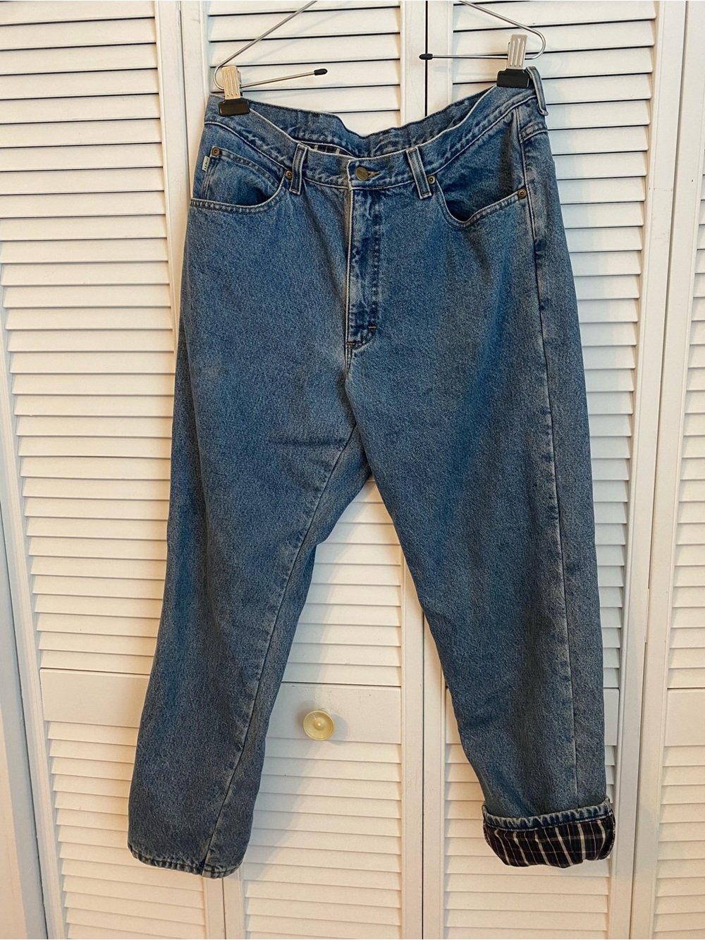 LL Bean Double L Comfort Waist Flannel Plaid Lined Jeans 36x30 Denim Outdoors